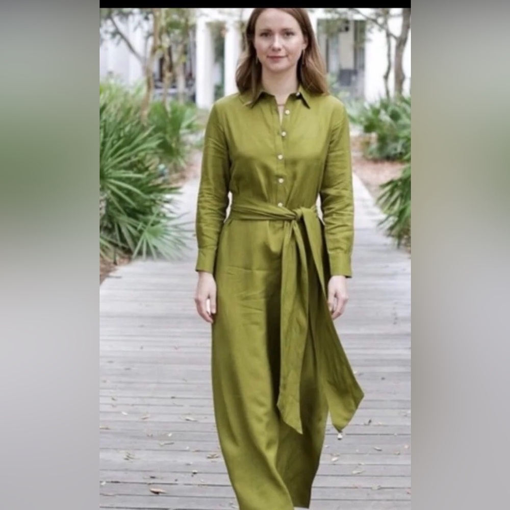 Elegant Olive Green Shirt Dress